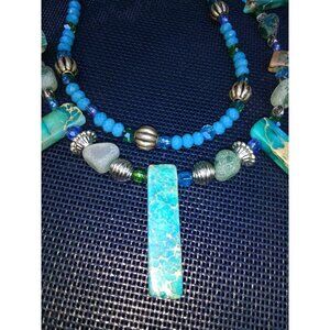 Genuine Stone crystal and glass Necklace silver tone